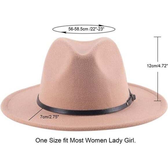 Womens Classic Wide Brim Floppy Panama Belt Buckle Wool Fedora Hat
